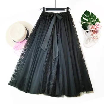 Casual Bows Mesh Women Skirt Solid Fashion Lace Long Large Swing Elegant Elastic Waist Free Size Tutu Summer
Casual Bows Mesh Women Skirt Solid Fashion Lace Long Large Swing Elegant Elastic Waist Free Size Tutu Summer