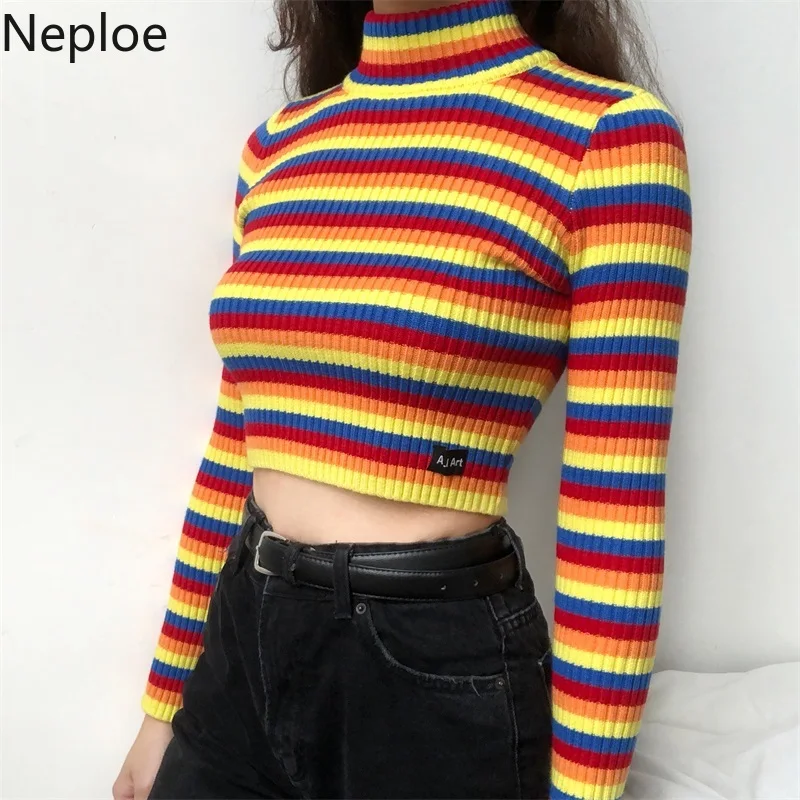 Neploe Korean Rainbow Striped Knitted Pull Femme Hiver Turtleneck Skinny Short Bottom Sweater Autumn Student Lady Tops 45625
Neploe Korean Rainbow Striped Knitted Pull Femme Hiver Turtleneck Skinny Short Bottom Sweater Autumn Student Lady Tops 45625