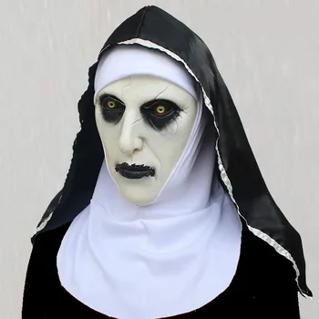 

Halloween Nun Mask Scared Female Ghost Headgear Nun Horror Cosplay Mask Costume Valak Scary Latex Mask With Headscarf