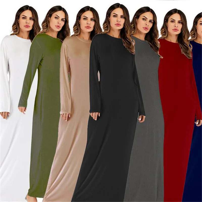 

Мусульманская абайя, женское Однотонное Платье макси с длинным рукавом, Турция, кафтан, Женская Арабская одежда, Абайи Ближнего Востока