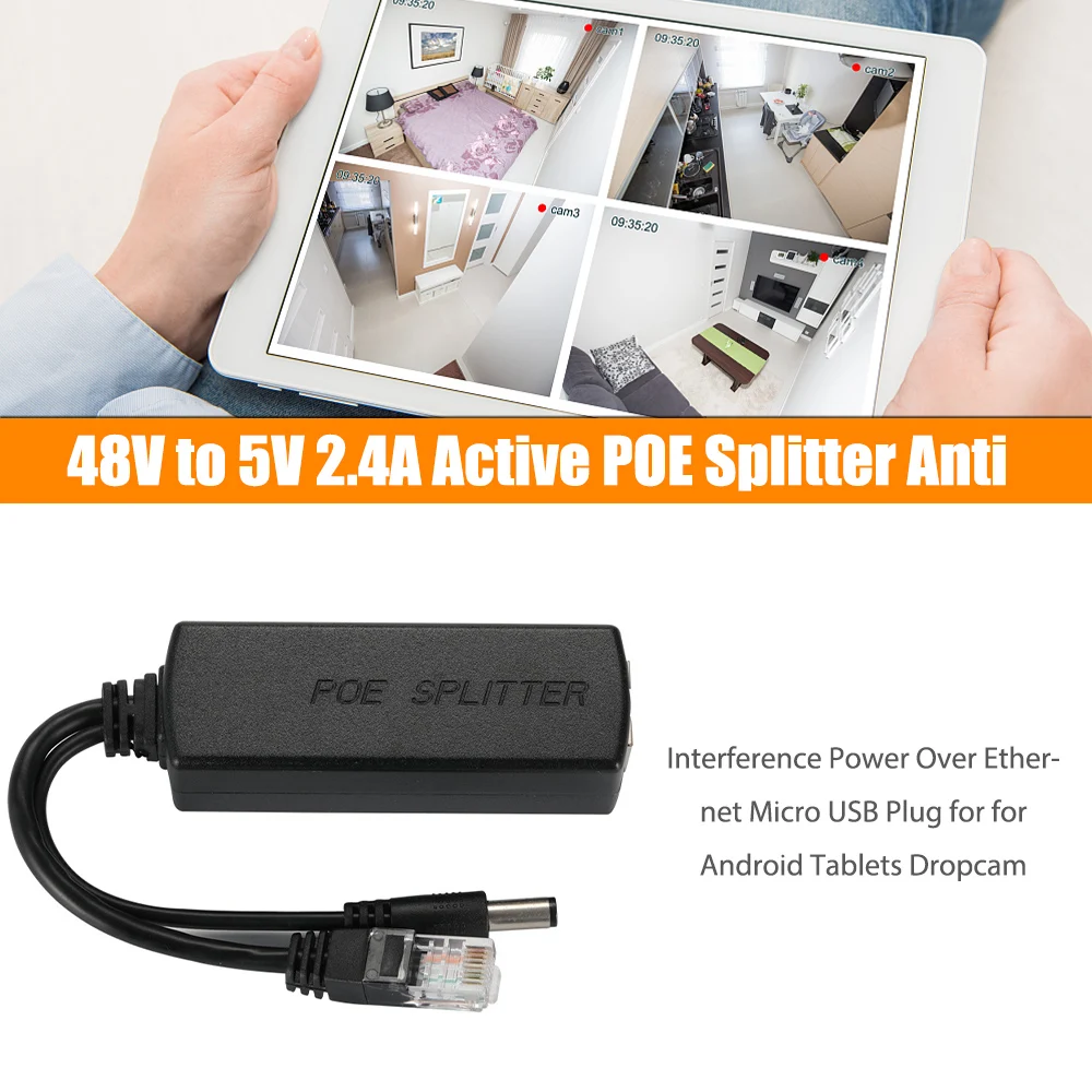От 48 В до 5 2.4A фотоинтерференциальное питание через Ethernet Micro USB разъем для Android