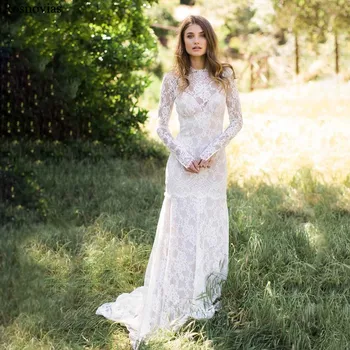Boho Country Long Sleeves Wedding Dresses 2019 Jewel Hollow Back Sweep Train Appliques Bohemian Lace Mermaid Bridal Gown Custom
Boho Country Long Sleeves Wedding Dresses 2019 Jewel Hollow Back Sweep Train Appliques Bohemian Lace Mermaid Bridal Gown Custom