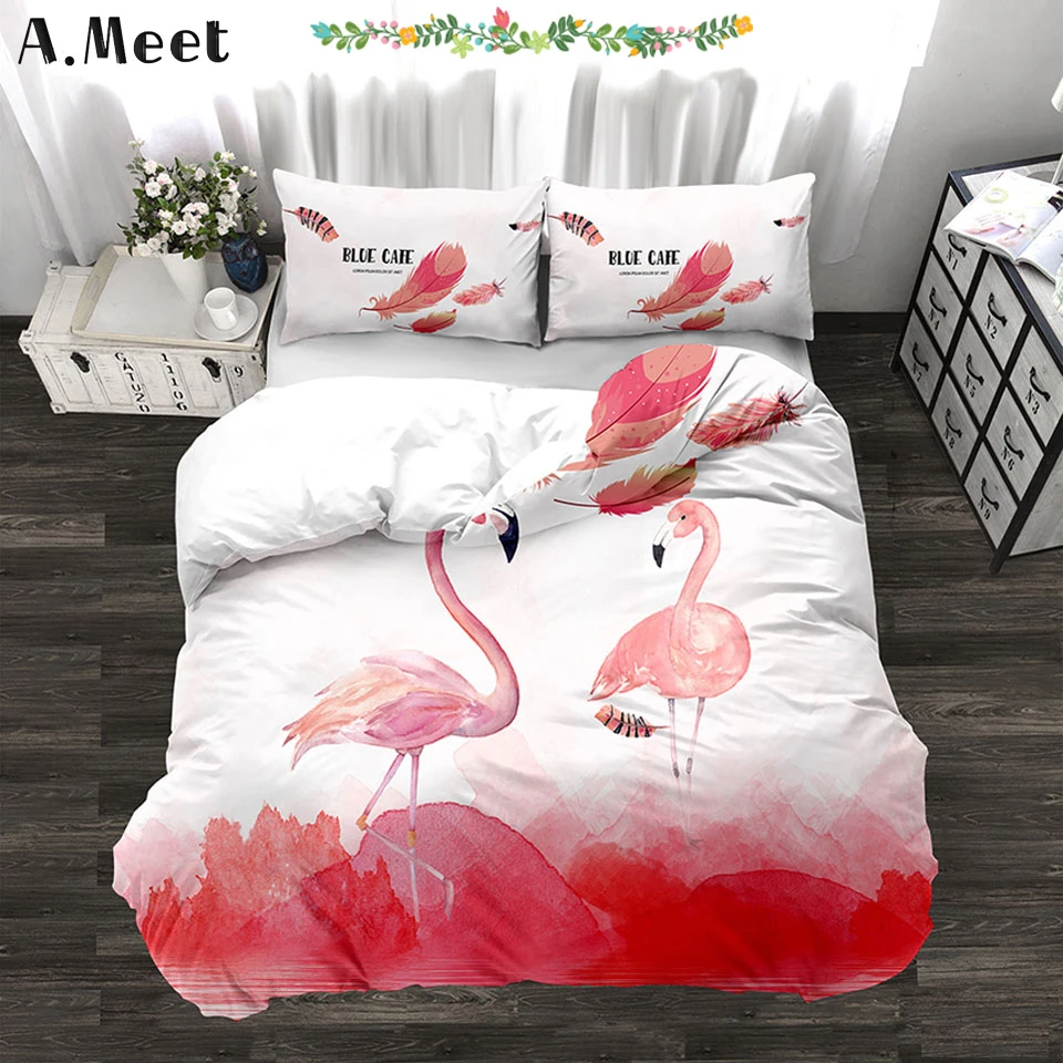 3d flamingo super kral yatak set luks carsaf pembe yatak seti sac baski ev nevresim takimlari