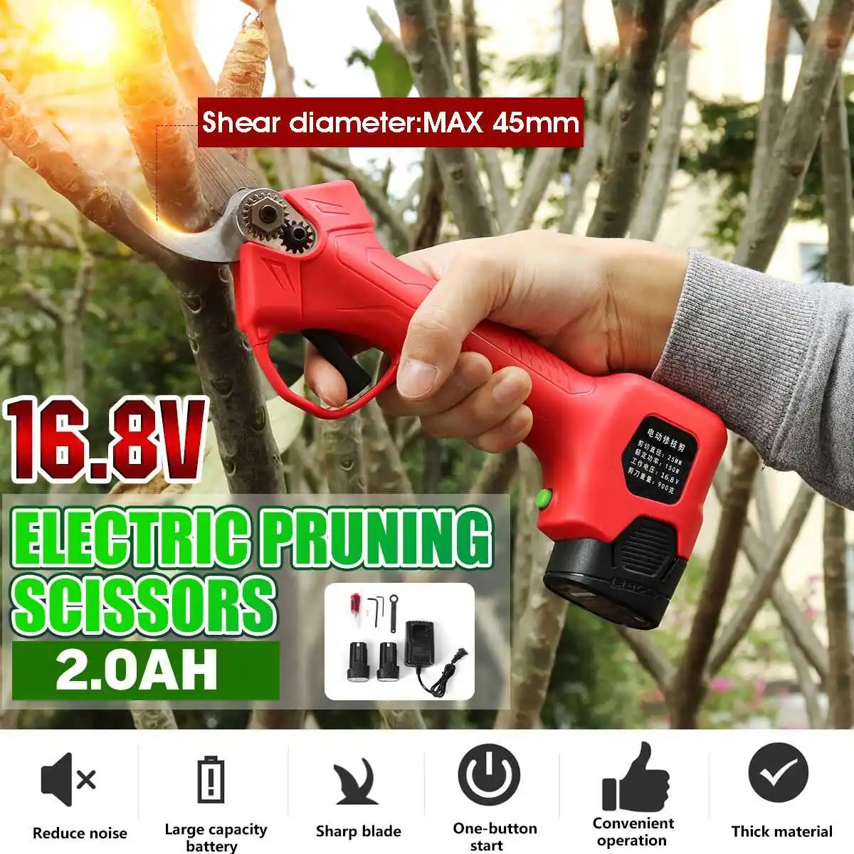 16.8V Cordless Electric Rechargeable Lithium Pruning Shears Secateur Branch Cutter Electric Fruit Pruning Tool Garden Pruner
16.8V Cordless Electric Rechargeable Lithium Pruning Shears Secateur Branch Cutter Electric Fruit Pruning Tool Garden Pruner