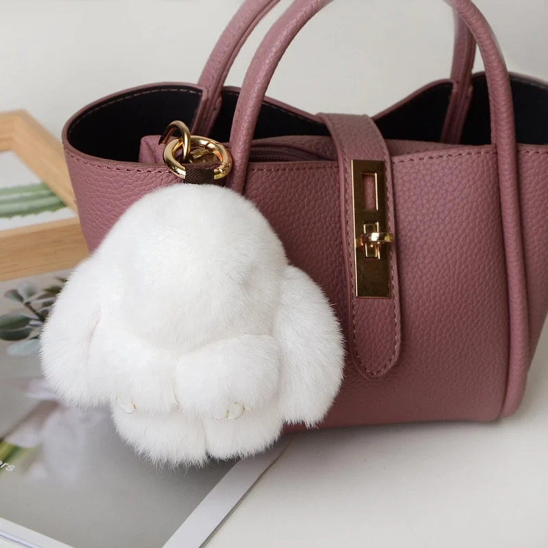 

Mini Fluffy Real Rabbit Fur Pompon Bunny Keychain Trinket Women Toy Pompom Rabbit Car Bag Jewelry Women Gift