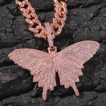 Hot Pink Butterfly Pendant CZ Chain Necklace Micro Pave Cubic Zircon Tennis chain Cuba chain Necklace Hip hop Jewelry for Gift
Hot Pink Butterfly Pendant CZ Chain Necklace Micro Pave Cubic Zircon Tennis chain Cuba chain Necklace Hip hop Jewelry for Gift