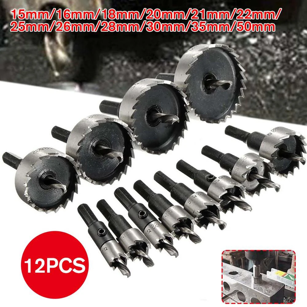 12Pcs Hole Saw Tooth Kit HSS Steel Core Drill Bit Set Cutter Metal Wood Alloy Cutter 15-50mm Universal Cutter Tool Accessories
12Pcs Hole Saw Tooth Kit HSS Steel Core Drill Bit Set Cutter Metal Wood Alloy Cutter 15-50mm Universal Cutter Tool Accessories