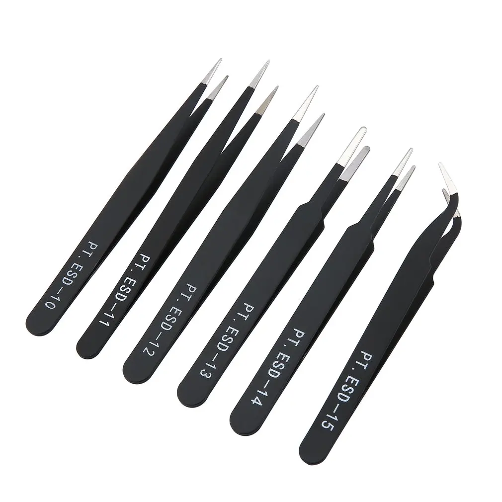 2018 NEW 6pcs/set Portable Size Resists Corrosion Anti-static Tweezers For Repairing Electronic Maintenance Tools Black
2018 NEW 6pcs/set Portable Size Resists Corrosion Anti-static Tweezers For Repairing Electronic Maintenance Tools Black