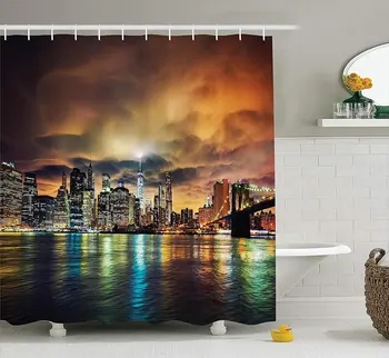 NYC Decor Collection, View of Manhattan At Sunset Dramatic Sky Clouds Dark Evening Architecture Picture, Polyester Fabric
NYC Decor Collection, View of Manhattan At Sunset Dramatic Sky Clouds Dark Evening Architecture Picture, Polyester Fabric