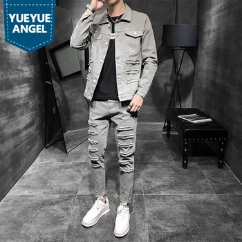Fashion Mens Plus Size Casual Cargo 2Pcs Denim Sets Punk Hole Ripped Long Sleeve Single Breasted Jackets Ankle Length Slim Pants
Fashion Mens Plus Size Casual Cargo 2Pcs Denim Sets Punk Hole Ripped Long Sleeve Single Breasted Jackets Ankle Length Slim Pants