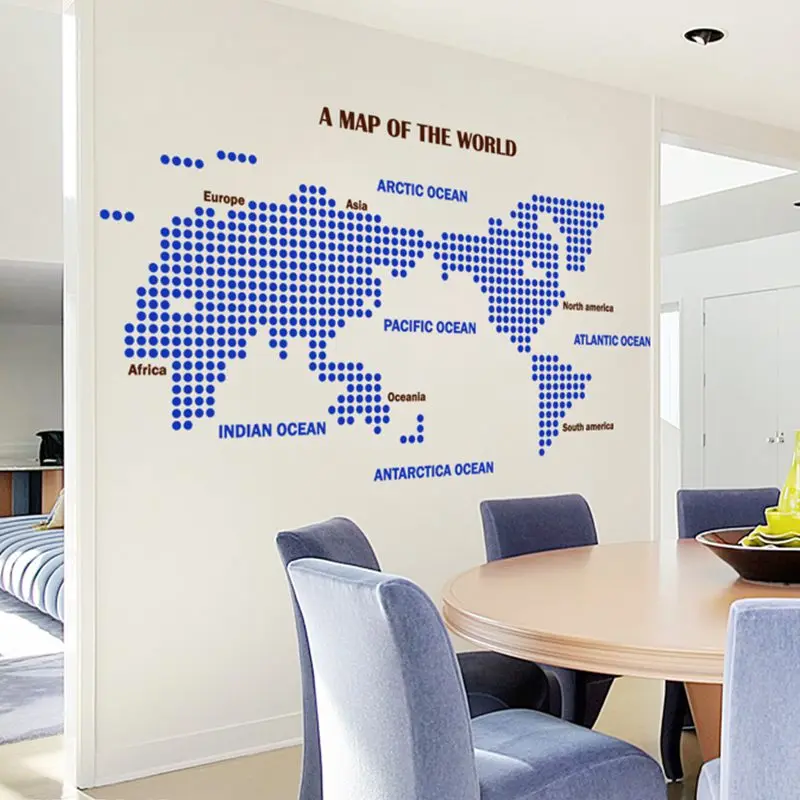 DCTAL World Map Wall Stickers Large New Design Dot Circle Coffee Shop Pattern Map Wall Decal Vinyl Decals World Map