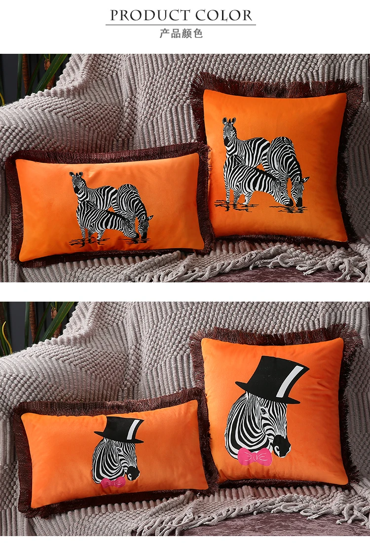 Waliicorners horse pattern velvet pillowcase lumbar pillow cover tassel edge European American luxury printed cushion cover 9 H83e5f41a7eff4e9da1bd3a07e945da2cb