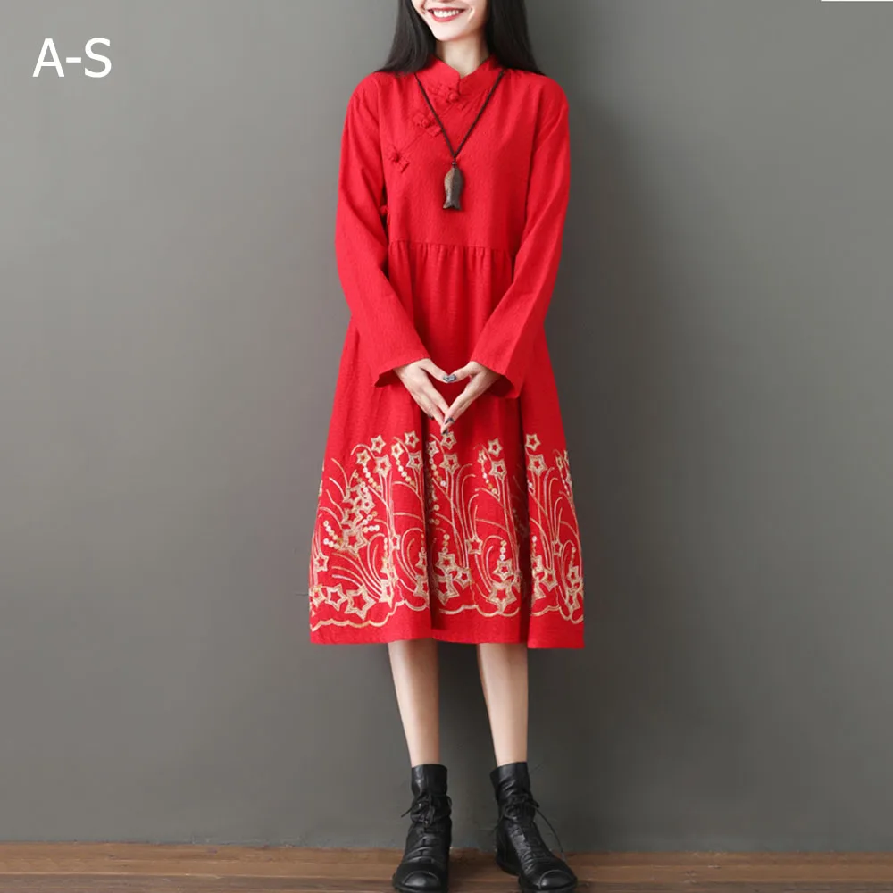 2019 New Literary Retro Autumn and Winter Traditional Red Chinese Improved Cheongsam-style Loose Dress Embroidered Cotton Large
2019 New Literary Retro Autumn and Winter Traditional Red Chinese Improved Cheongsam-style Loose Dress Embroidered Cotton Large