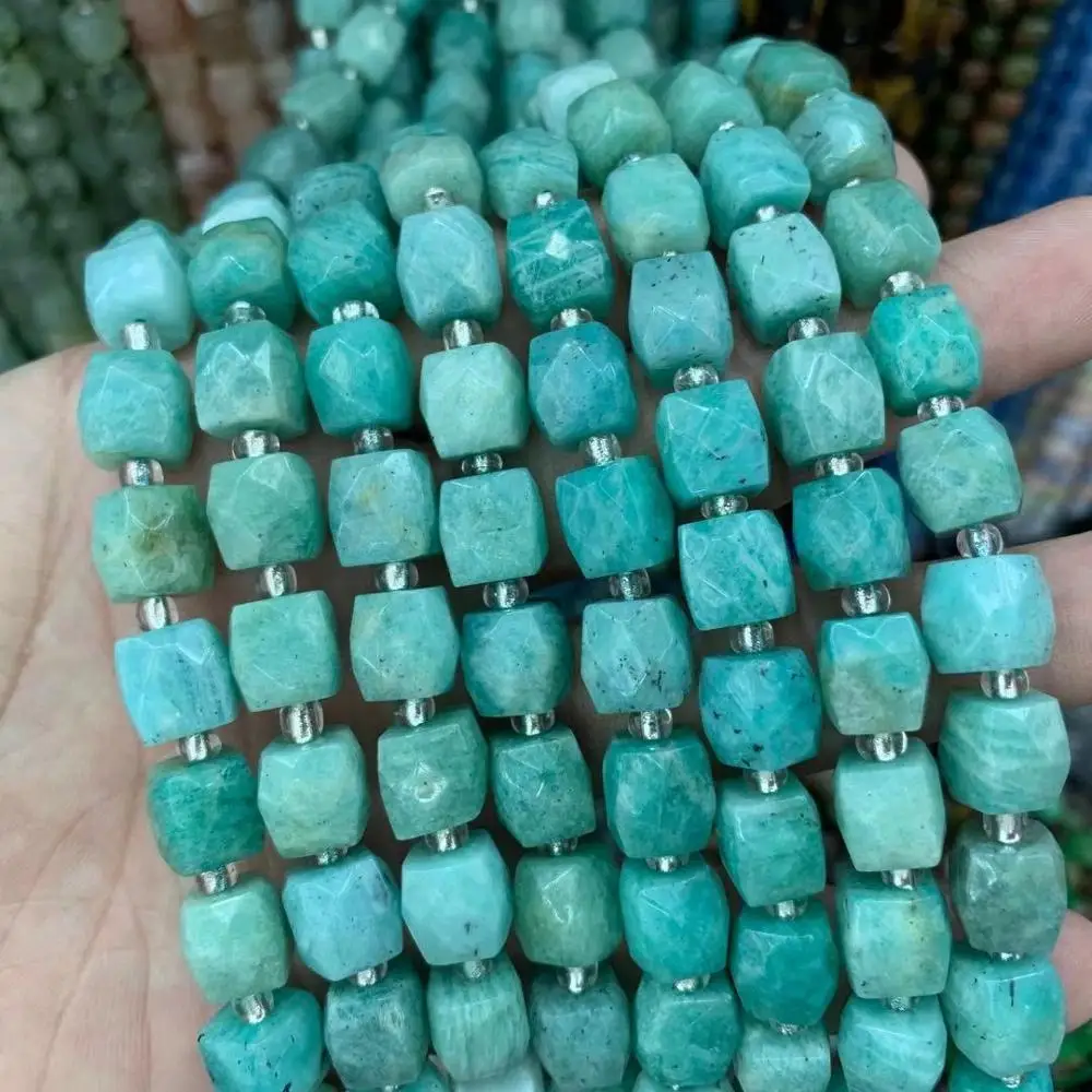 

Cube faceted natural amazonite stone beads natural gem stone beads DIY loose beads for jewelry making strand 15" wholesale !