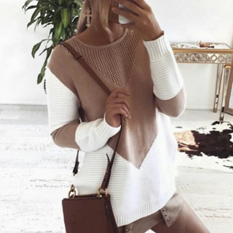 Women Casual Sweater Round Neck Hollow Split Loose Long Sleeve Autumn Knitwear Tops Patchwork Color
Women Casual Sweater Round Neck Hollow Split Loose Long Sleeve Autumn Knitwear Tops Patchwork Color