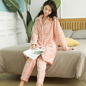2019 winter warm flannel pajamas women cardigan shirt+pants 2 pieces set tracksuits women home wear suits sleepwear soft warm 
2019 winter warm flannel pajamas women cardigan shirt+pants 2 pieces set tracksuits women home wear suits sleepwear soft warm