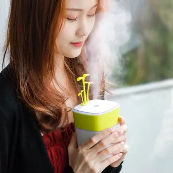 4 In 1 USB Diffuser Humidifier Nano Mist Spray Diffuser Mobile Power Bank Mini Fan With Little Grass Decor
