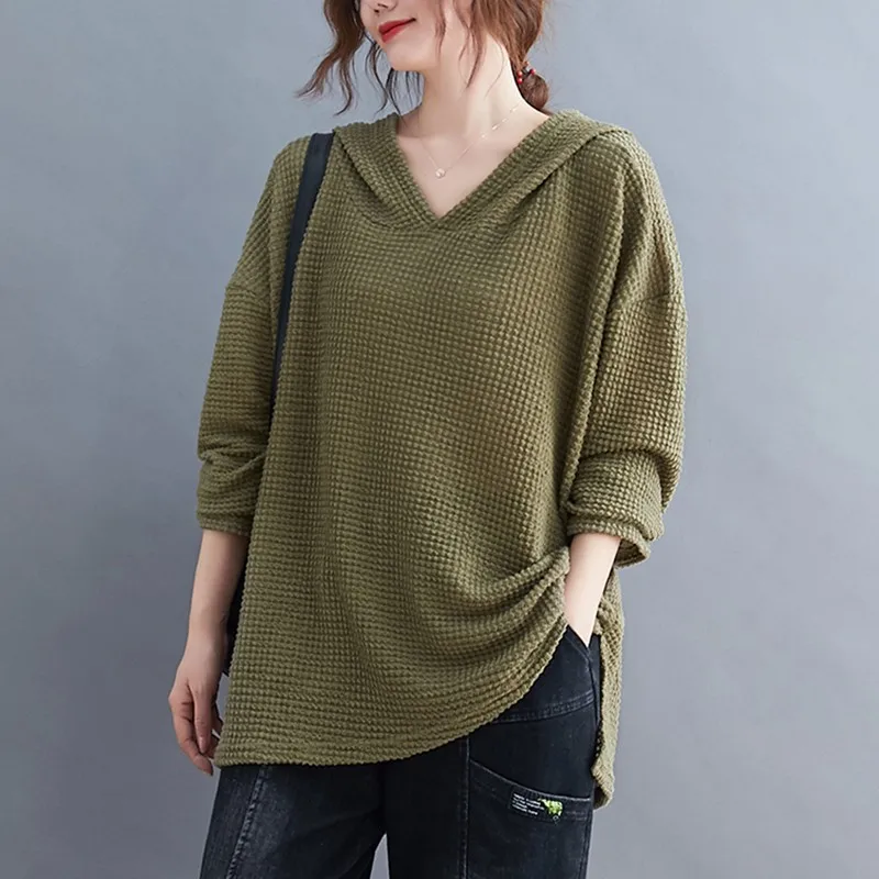 Women Long Sleeve Hooded T-shirts New Arrival 2021 Autumn Simple Style All-match Loose Female Casual Tops Tees B1066
Women Long Sleeve Hooded T-shirts New Arrival 2021 Autumn Simple Style All-match Loose Female Casual Tops Tees B1066
