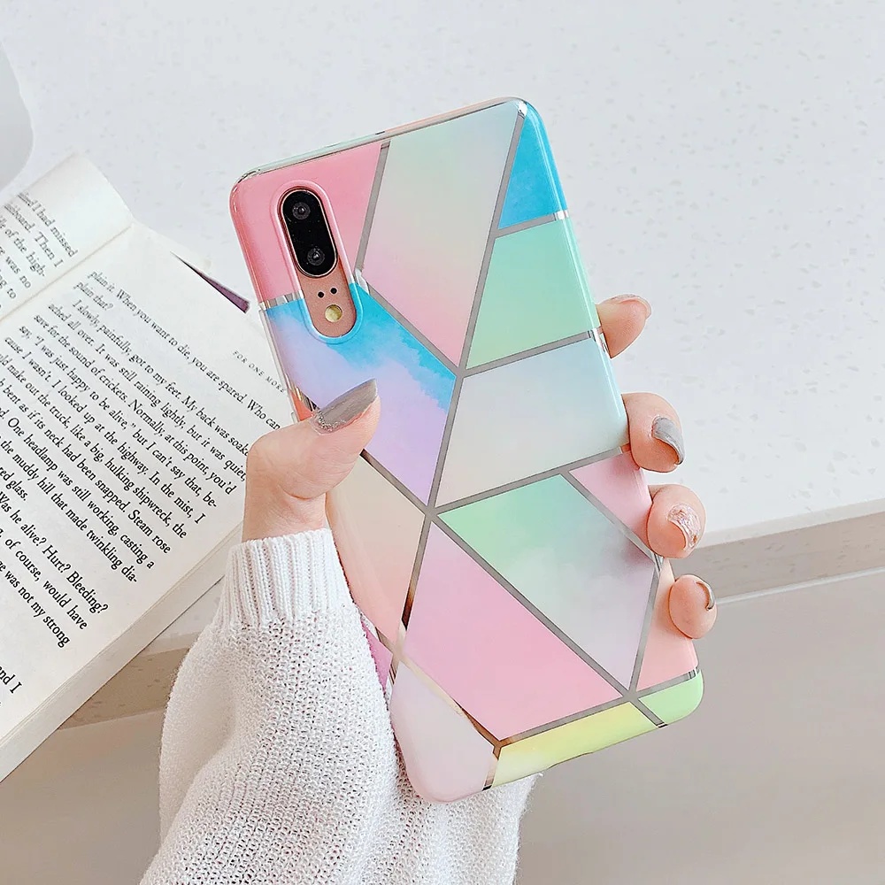 Чехол LOVECOM с геометрическим мраморным покрытием для Huawei P30 P20 Lite Pro Mate 20 глянцевый