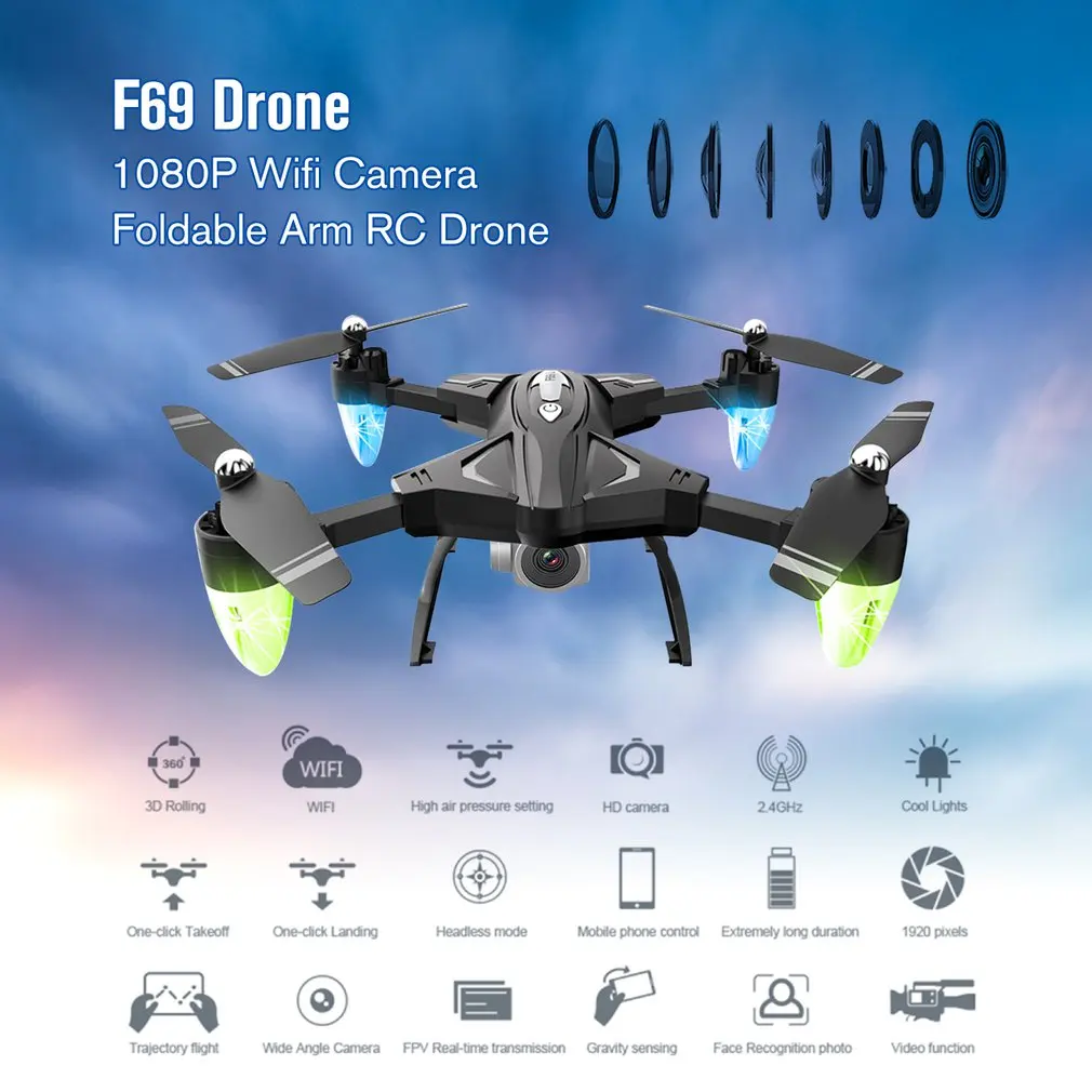 F69 FPV Mini With Camera HD High Mode Remote Control WIFI Portable Folding Holdable One Key Return Wide Angle Quadcopter Drone
F69 FPV Mini With Camera HD High Mode Remote Control WIFI Portable Folding Holdable One Key Return Wide Angle Quadcopter Drone