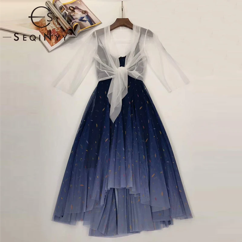 SEQINYY Elegant Set 2020 Summer Spring New Fashion Design Women White Top + Gradient Blue Colorful Print Mesh Dress Suit
SEQINYY Elegant Set 2020 Summer Spring New Fashion Design Women White Top + Gradient Blue Colorful Print Mesh Dress Suit