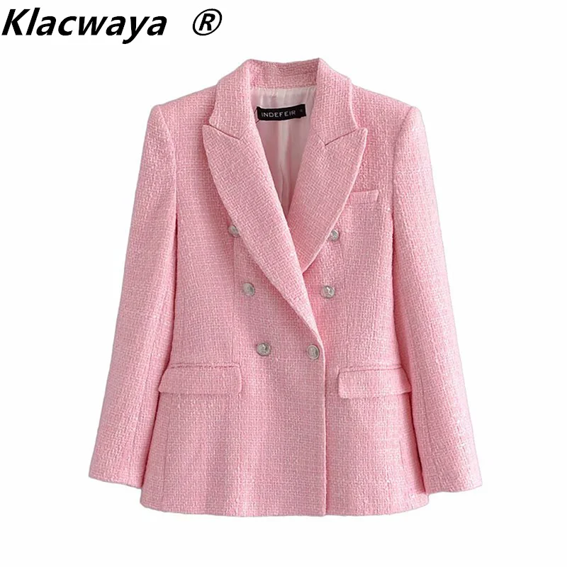 Женский двубортный Блейзер Klacwaya Za модный розовый блейзер в клетку повседневный