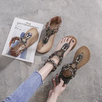 2020 Roman style sandals flat bottom clamped low heel beaded sandals women's summer
2020 Roman style sandals flat bottom clamped low heel beaded sandals women's summer