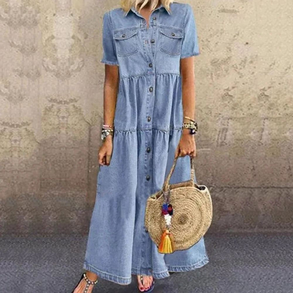 Vintacy 2020 Women Denim Dresses Summer Casual Vintage Single Breasted Turn-down Collar Pockets Loose Long Dress Maxi Boho Dress
Vintacy 2020 Women Denim Dresses Summer Casual Vintage Single Breasted Turn-down Collar Pockets Loose Long Dress Maxi Boho Dress
