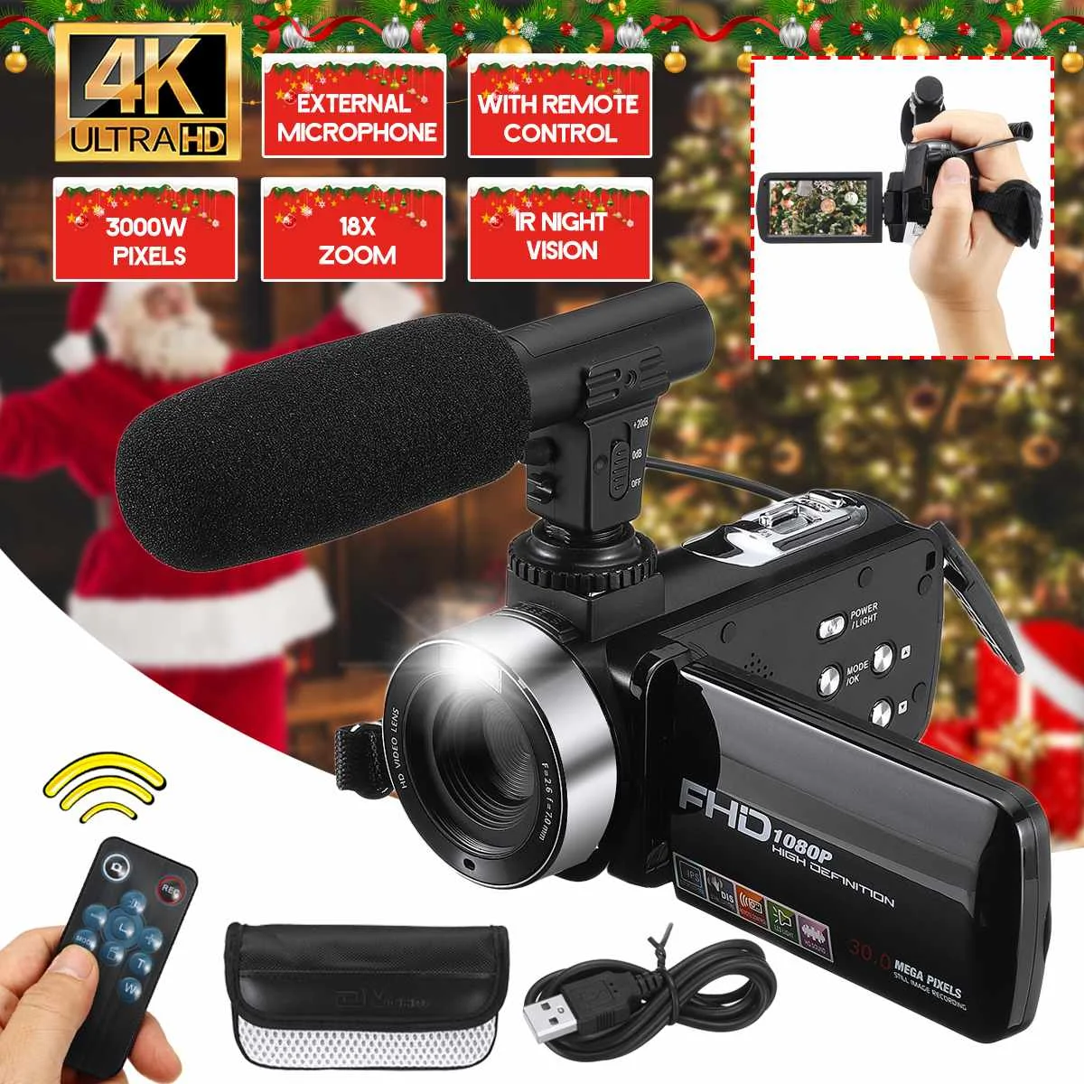 Professional 30MP 4K HD Camcorder Video Camera Night Vision 3.0 Inch LCD Camera 18X digital zoom Camera With Mic
Professional 30MP 4K HD Camcorder Video Camera Night Vision 3.0 Inch LCD Camera 18X digital zoom Camera With Mic