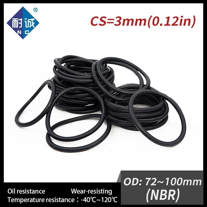 5 шт./лот резиновый черный NBR CS3 мм OD72/75/80/85/90/95/100 уплотнительное кольцо прокладка