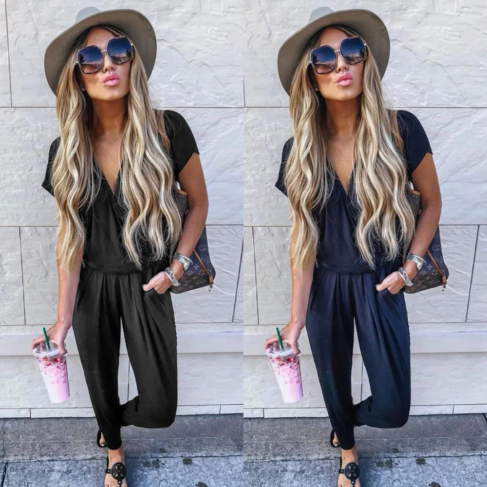 Women Jumpsuit Romper Summer Short Sleeve Solid Color V Neck Ladies Bodysuit Jumpsuit Fashion Casual Pocket Female Rompers D30
Women Jumpsuit Romper Summer Short Sleeve Solid Color V Neck Ladies Bodysuit Jumpsuit Fashion Casual Pocket Female Rompers D30