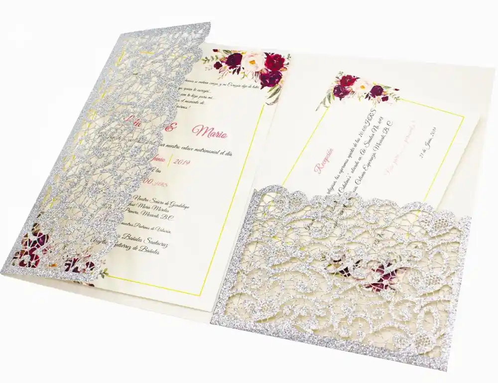 2pcs silver gold tri fold wedding invitation cards with envelope