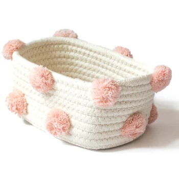 Cotton Woven Storage Basket Cute Pompom Decor Sundries Finishing Box Nordic Cosmetic Toys Organizer Frame Pink S
Cotton Woven Storage Basket Cute Pompom Decor Sundries Finishing Box Nordic Cosmetic Toys Organizer Frame Pink S