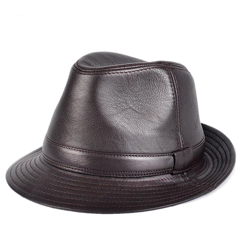 Man High Quality Genuine Leather Jazz Fedora Gentleman Cow Skin Short Brim Black/Brown Hip Pop Fitted Top Hat Male Shows Topper
Man High Quality Genuine Leather Jazz Fedora Gentleman Cow Skin Short Brim Black/Brown Hip Pop Fitted Top Hat Male Shows Topper