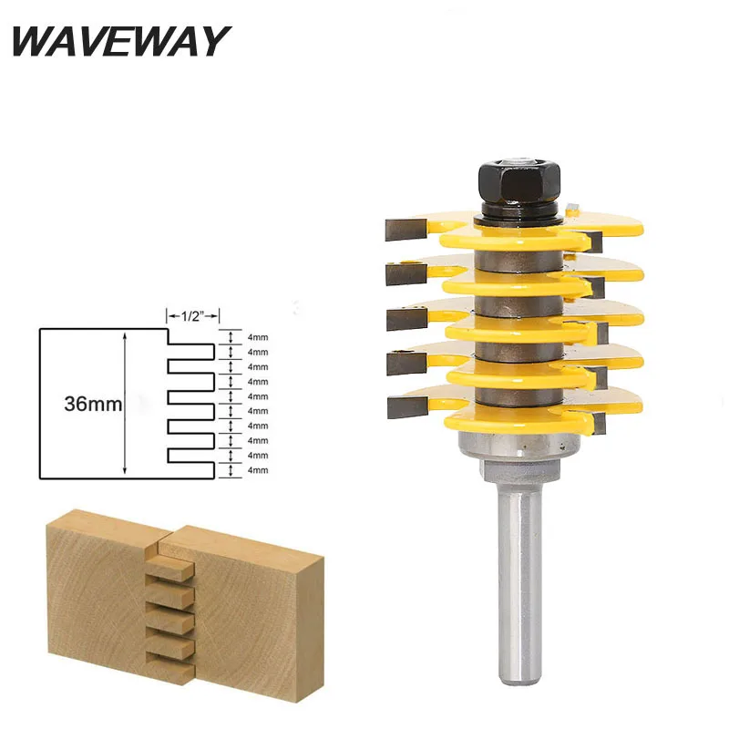 WAVEWAY 8mm Shank Box Joint Router Bit - Adjustable 5 Blade - 3 Flute - 8" Shank For Wood Tenon Cutter for Woodworking Tools
WAVEWAY 8mm Shank Box Joint Router Bit - Adjustable 5 Blade - 3 Flute - 8" Shank For Wood Tenon Cutter for Woodworking Tools