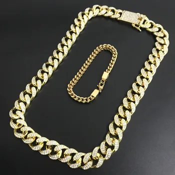 Hip Hop Men Necklace Gold Color Ice Out Cuban Crystal Miami Chain Men Necklace & Bracelet Set Hip Hop Necklace set For Men
Hip Hop Men Necklace Gold Color Ice Out Cuban Crystal Miami Chain Men Necklace & Bracelet Set Hip Hop Necklace set For Men