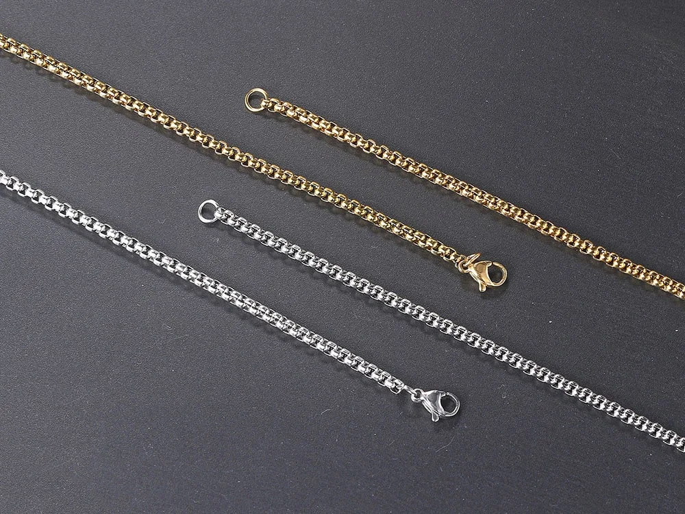 Hip Hop Necklaces For Men Women Gold Color Stainless Steel Necklace 3MM Square Pearl Chain Rapper Chain Personality Jewelry C021