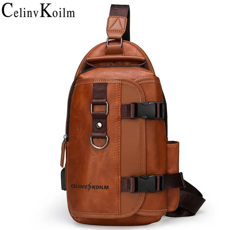 

Celinv Koilm NEW Men Chest bag for 9.7" iPad USB Charging Short Trip Sling Bags Water Repellent Crossbody Bag Casual Daypacks