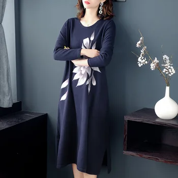 Knitted Dress 2019 Autumn Winter Women's Round neck Pullover Long Sleeve Loose Waist Fashion flocking Casual Mid Calf Dress 
Knitted Dress 2019 Autumn Winter Women's Round neck Pullover Long Sleeve Loose Waist Fashion flocking Casual Mid Calf Dress