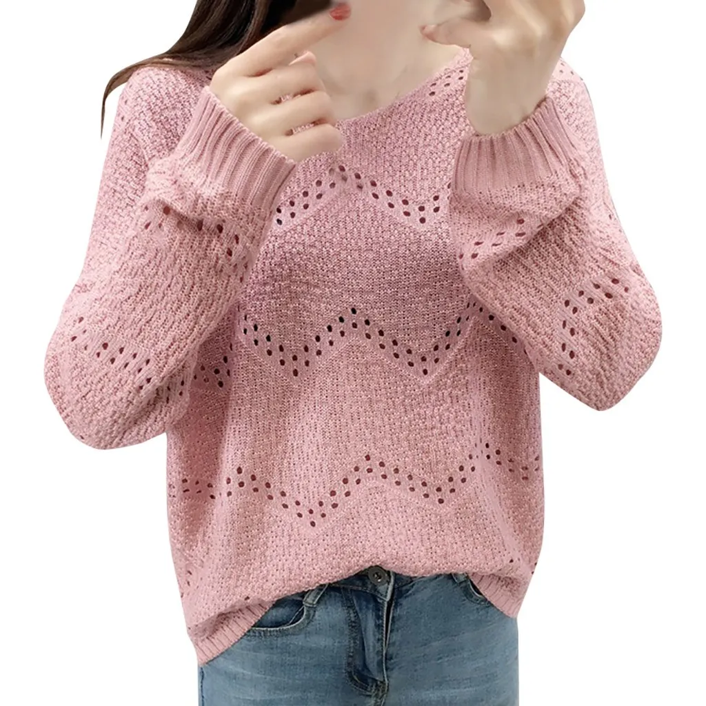 Jaycosin модный Женский Повседневный простой вязаный свитер с длинным рукавом и