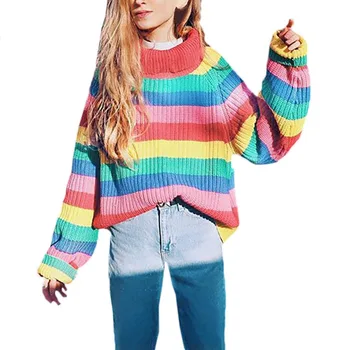 Sweet Style Colorful Striped Knit Pullover Women's Sweater Fashion Casual Long-sleeved Sweater
Sweet Style Colorful Striped Knit Pullover Women's Sweater Fashion Casual Long-sleeved Sweater