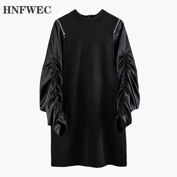 Women Black Zipper Pleated Off Shouder Dress New Stand Collar Long Sleeve Loose Fit Fashion Tide Spring Autumn 2020 Y908
Women Black Zipper Pleated Off Shouder Dress New Stand Collar Long Sleeve Loose Fit Fashion Tide Spring Autumn 2020 Y908