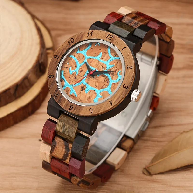 

Creative Natural Wood Watch Women's Bracelet Watches Retro Quartz Analog Wristwatch Full Bamboo Strap Adjustable Band Reloj