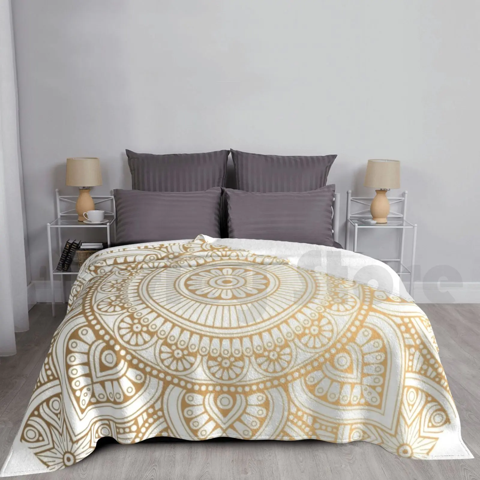 

Gold Mandala Pattern Illustration With White Shimmer Blanket For Sofa Bed Travel Gold Pattern Pattern Gold