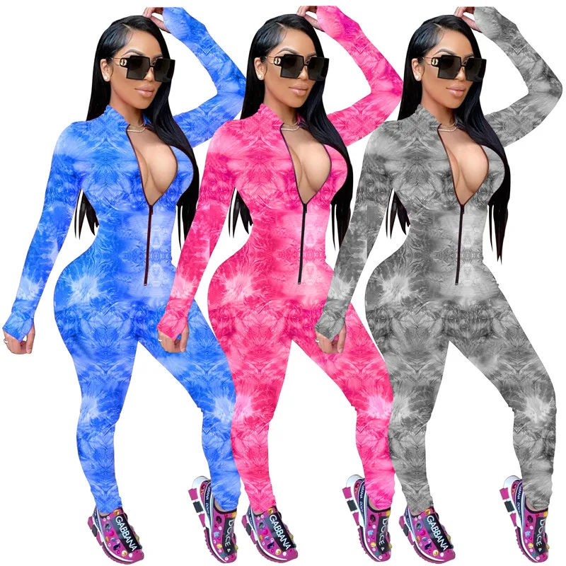 Fashion Streetwear 2020 Women Long Sleeve Tie Dye Jumpsuits Sexy Deep V Neck Zipper Up Playsuits Bodysuits Jumpsuits
Fashion Streetwear 2020 Women Long Sleeve Tie Dye Jumpsuits Sexy Deep V Neck Zipper Up Playsuits Bodysuits Jumpsuits