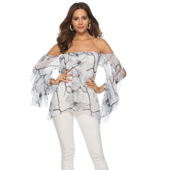 Korean Women Off Shoulder Print White Chiffon Shirt Summer Spring Plus Size Long Sleeve Casual Elegant Tops Blouses Female 5xl 
Korean Women Off Shoulder Print White Chiffon Shirt Summer Spring Plus Size Long Sleeve Casual Elegant Tops Blouses Female 5xl