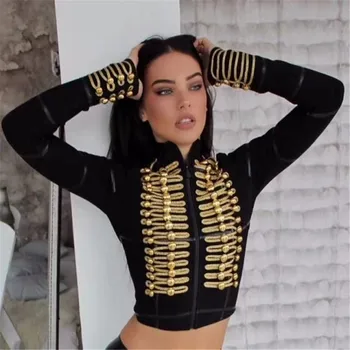 chic solid black long sleeve woman crop top 2019 sexy golden button o-neck zipper lady nightclub slim bandage jacket
chic solid black long sleeve woman crop top 2019 sexy golden button o-neck zipper lady nightclub slim bandage jacket