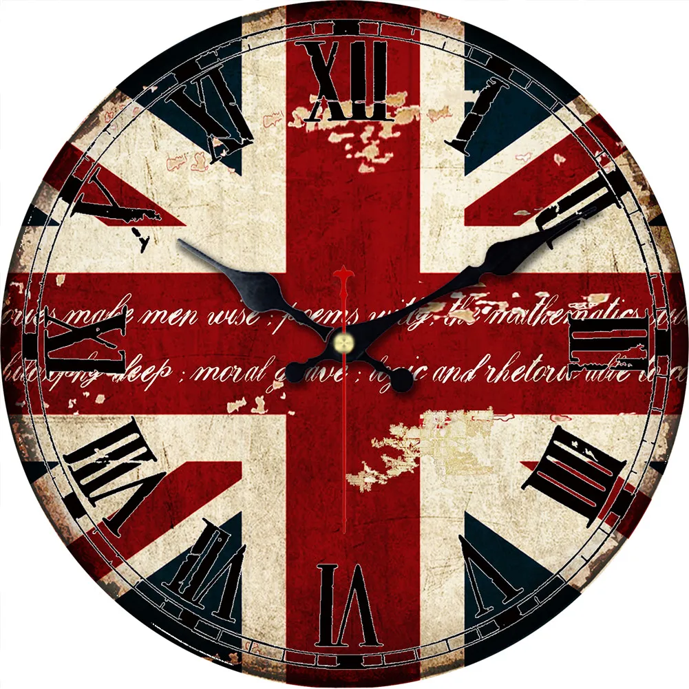Часы настенные деревянные с британским флагом и надписью I love UK 12 дюймов | Дом сад