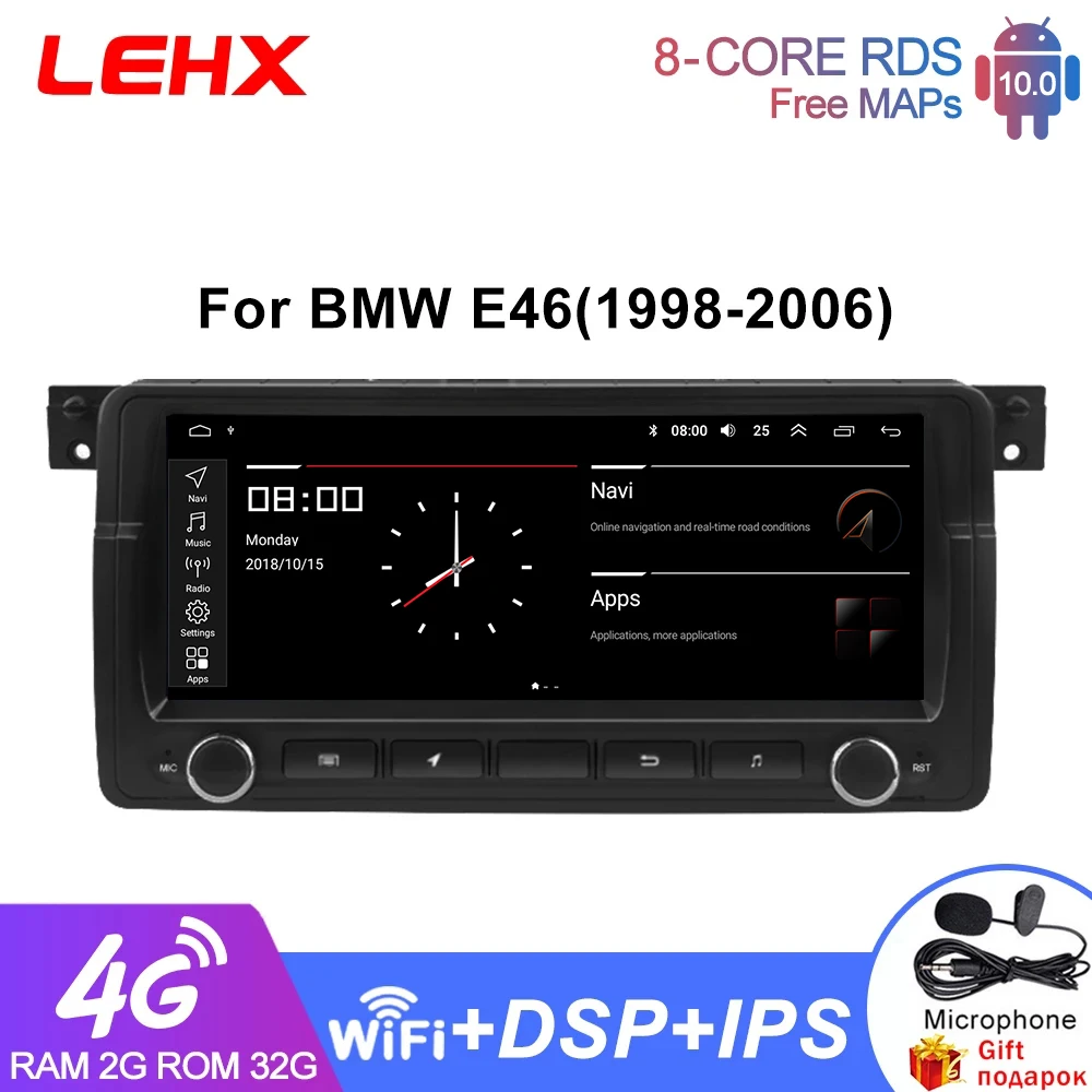 Автомагнитола LEHX мультимедийный плеер 2 Din Andoid 8 4G LTE с экраном 9 0 дюйма Rds для BMW 3er E46