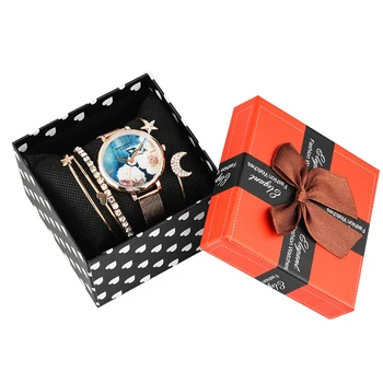 6pc/Set Watch Bracelet Set Women Flower Print Dial Quartz Watch with Crystal Diamond Open Cuff Heat Star Bangle Gift Set Box
6pc/Set Watch Bracelet Set Women Flower Print Dial Quartz Watch with Crystal Diamond Open Cuff Heat Star Bangle Gift Set Box